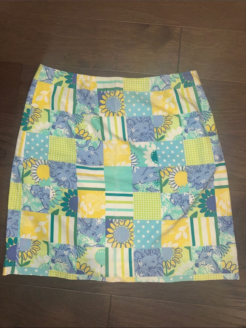 Lilly Pulitzer Patchwork Mini Skirt in Yellow, Blue & Green